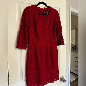 Adrianna Papell Vibrant Red Lace Long Sleeve Dress